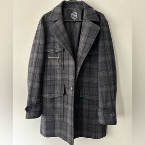 Vintage Grey Preppy Plaid Wool Grunge Midi Whimsygoth Coat - Large - Extra Large